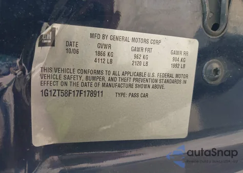 2007 Chevrolet Malibu Lt from USA, damaged, VIN 1G1ZT58F17F178911